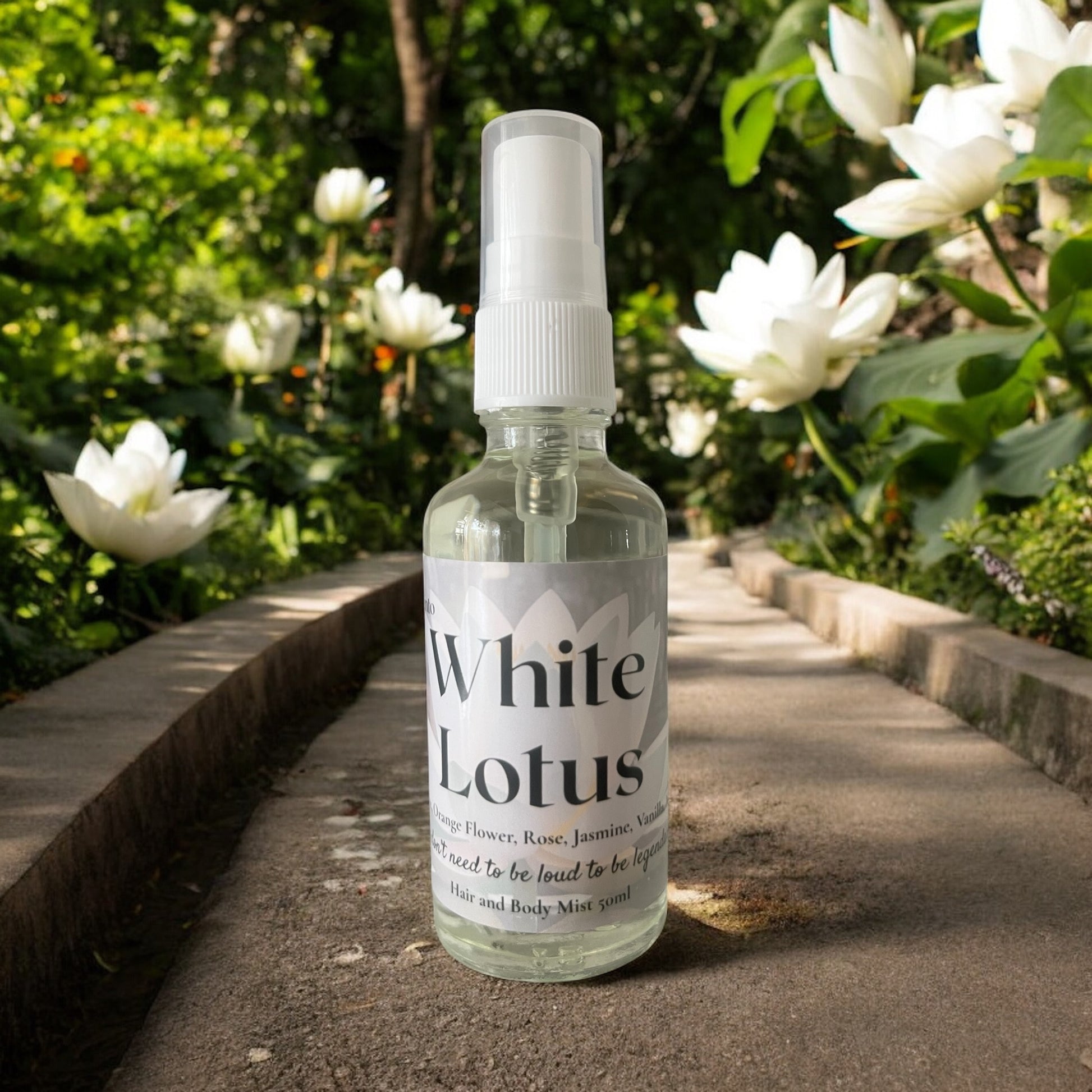 White Lotus Hair and Body Mist bottle an ethereal floral hair and body mist
