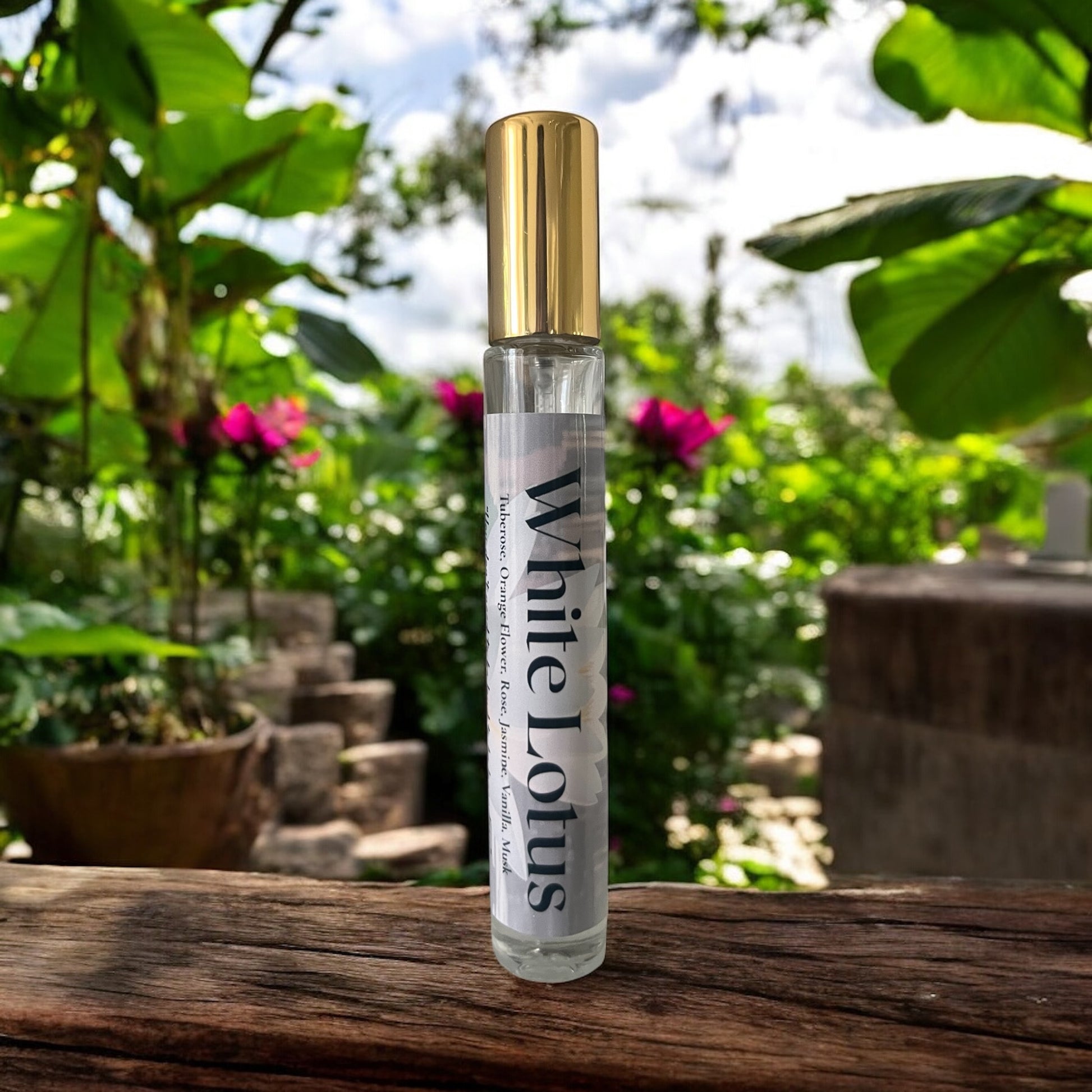 White Lotus perfume bottle evoking a delicate and ethereal floral musk fragrance.